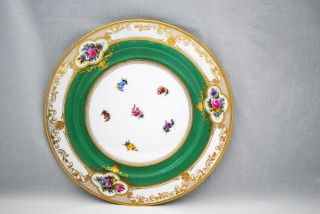 Ambrosius Lamm Dresden Hand Painted Dinner Cabinet Plate Raised Gold