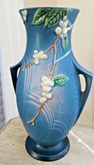 Roseville Pottery Ca.  1947 Large Snowberry Pattern Handled Vase Ivi - 12