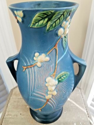 Roseville Pottery ca.  1947 LARGE Snowberry Pattern Handled Vase IVI - 12 3