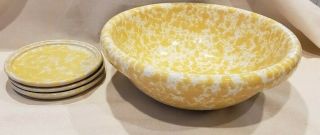 Bennington Potters Yellow Agate Large Serving Bowl And 3 Salad Plates