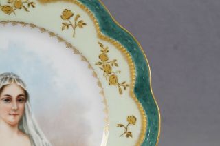 Haviland Limoges Sevres Style Hand Painted Lady Portrait Gold Rose Green Plate 4
