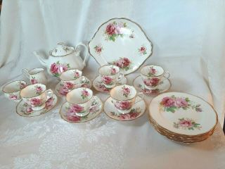 American Beauty Pretty Pattern Royal Albert Tea Set For 6 Tea Pot Cup & Saucers