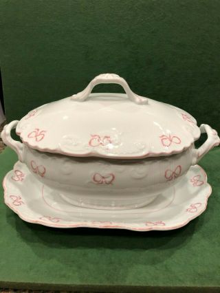 Vista Alegre Ruban Pink Ribbon Bow Large Covered Soup Tureen With Under Tray