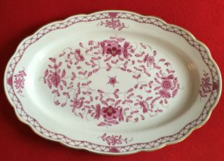 Large Vintage Oval Porcelain Platter Puce Purple Flowers Gilt Gold Meissen Mark