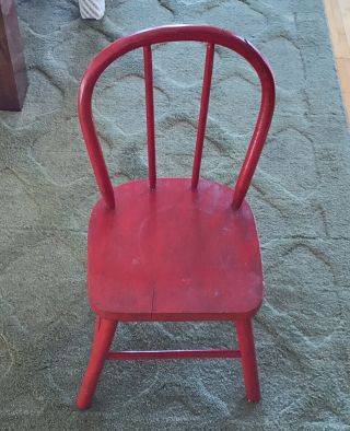 Vintage Red Painted Wood Doll Or Small Child’s Chair 21.  5” High