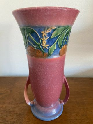1933 Roseville Pottery Red " Baneda " Handle Vase - 598 - 12 "