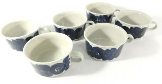 Vintage Arabia Finland Mugs Blue Anemone Set Of 6 Soup Signed Ulla Procope Mcm