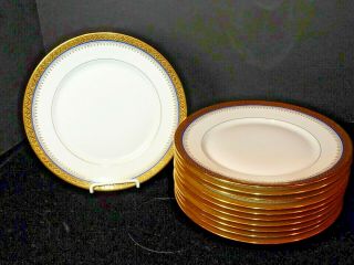 Limoges White Dinner Plates Gold Encrusted Rim Cobalt Filigree Trim French Mlm