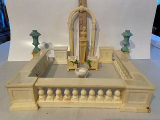 Dollhouse formal courtyard resin fixtures statue planters arch stone walls 2