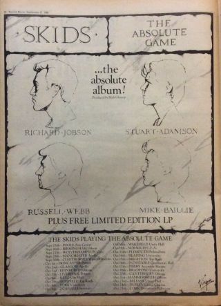 The Skids - Vintage Press Poster Advert - The Absolute Game - 1980