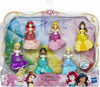 Disney Princess Collectable Dolls,  Set Of 6 With 6 Royal Clips Fashions
