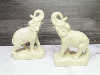 Pair Rookwood Pottery Elephant Bookends Figures Matte White 6124 Trunks Up