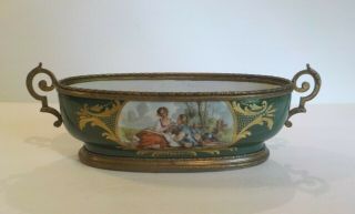 19th C.  Sevres Style French Porcelain 12.  5 " Planter / Jardiniere,  Bronze Mounts
