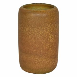 Marblehead Pottery Mottled Yellow And Brown Cylindrical Vase