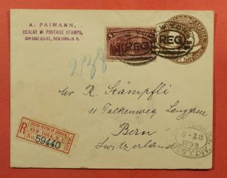 8c Columbian 236 On 1893 Ny Registered Label Stationery To Switzerland