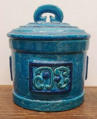 Aldo Londi Bitossi Rimini Blue Pottery Biscuit Jar Italian Mid Century Pottery