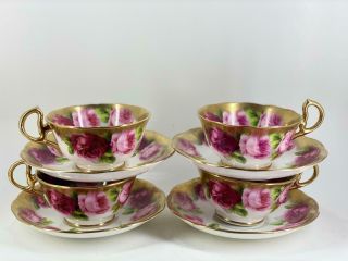 Royal Albert Old English Rose Heavy Gold Teacups