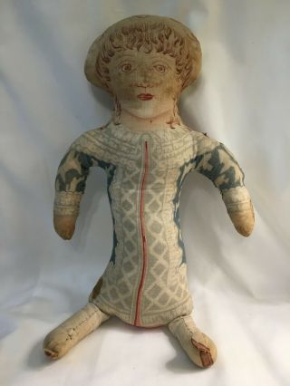 Charming Antique Victorian Printed Cloth Doll Woman Lady Girl 14 " Buy It Now