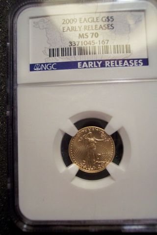 2009 1/10 Oz $5.  00 American Gold Eagle Ngc Early Release Ms70 Ser 3371045 - 167