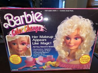 Vintage 1980s Barbie Color Change Styling Head With Makeup By Arco - Mattel
