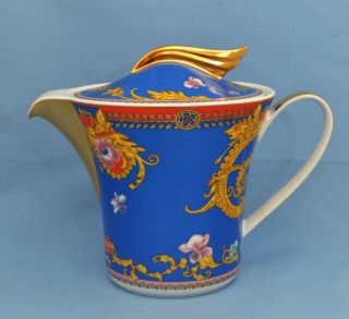 Vintage Rosenthal Versace Primavera Germany Blue Teapot With Gold