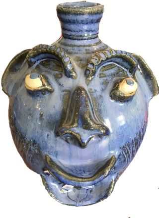Charles Lisk Face Jar Jug Catawba Valley Southern Folk Art Pottery Nc Carolina