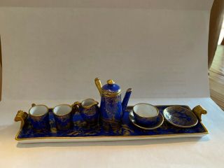 Crown Staffordshire Miniature Tea Set,  Royal Blue And Gold