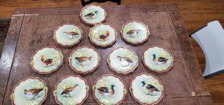 12 Limoges Coronet France Plates Signed Norys Gaming Bird Duck Pheasant 9.  5 "