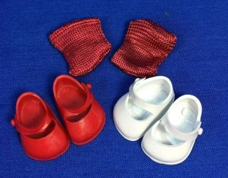 Vintage Ginny Doll Shoes Red,  White Side Button Red Rayon Socks 1950 