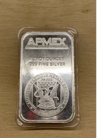 5 Oz Silver Bar Apmex.  999 Fine Silver In Protective Capsule