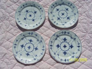 Set 4 Royal Copenhagen Blue Fluted Plain 9 3/4 " Danish Porcelain Dinner Plates