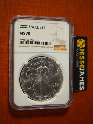 2002 $1 American Silver Eagle Ngc Ms70 Classic Brown Label