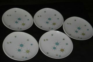 Set Of 5 Vintage Franciscan Mcm Dinner Plates 10 3/4 " - Atomic Starburst Pattern