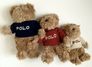 3 - Ralph Lauren Polo Teddy Bear Plush Red White & Blue Sweaters - 2002 Retired