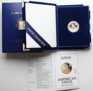 1992 P $5 1/10 Oz Fine Gold American Eagle Proof Coin,  & Ogp