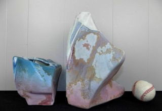 2 Tony Evans Ancient Sands raku glaze abstract pottery vases 12.  75 