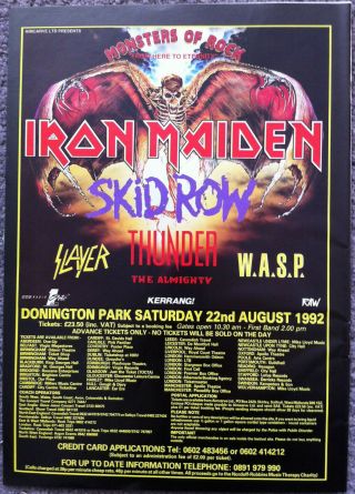 Monsters Of Rock - 1992 Full Page Uk Ad Iron Maiden Skid Row Thunder Slayer Wasp