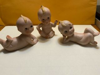 3 Vtg Baby Kewpie Cupie Dolls Ceramic Figurine Japan Bisque Porcelain 3 " High