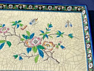EARLY FRENCH LONGWY 19TH CENTURY ENAMEL POTTERY TRAY WITH JAPONISME DECOR 2
