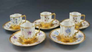 C1890s French Limoges Porcelain Demitasse Set w/ Coffee Pot & 5 Cups & Saucers 6