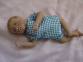 Ooak Polymer Clay Hand Sculpted Baby Doll,  6 1/2  Approx.  By Allie Bean Dolls
