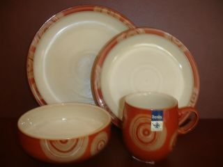 Nwt 4 Piece Place Setting Set Denby Fire Chilli Dinnerware Pottery Stoneware