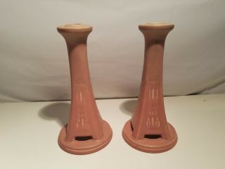 Rookwood Pottery 1921 Matte Rose Arts And Crafts Candle Holders 1637 9 1/2 "