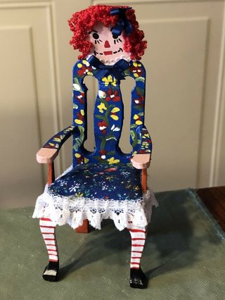 Ooak Artisan Raggedy Ann Handmade Painted Dollhouse Miniature High Back Chair