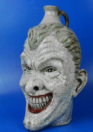 Folk Art Pottery Raku Joker Face Jug By Vonderhey
