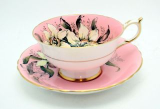 Vintage Paragon England Fine Bone China Pink & White Orchid Cup & Saucer A1583