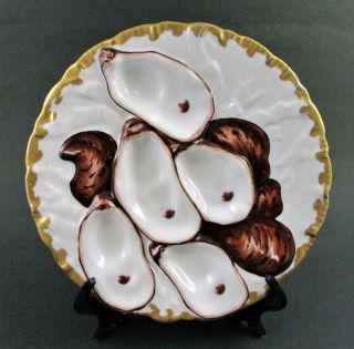 Turkey Oyster Plate - 5 Well Antique Haviland Limoges - Gold Trim C.  1890 