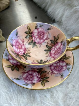 Absolutely Gorgeous Ornate Aynsley Pink Cabbage Roses Gold Handle Athen Style Te