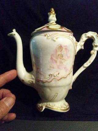 Limoges Elite 1895 Tea Pot Hand Painted Cherubs Angels Gold Gilt