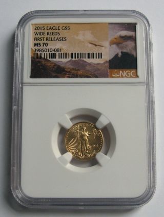 2015 Eagle G$5 Wide Reeds First Releases 1/10 Oz Gold Coin Ngc Grade Ms 70;l304